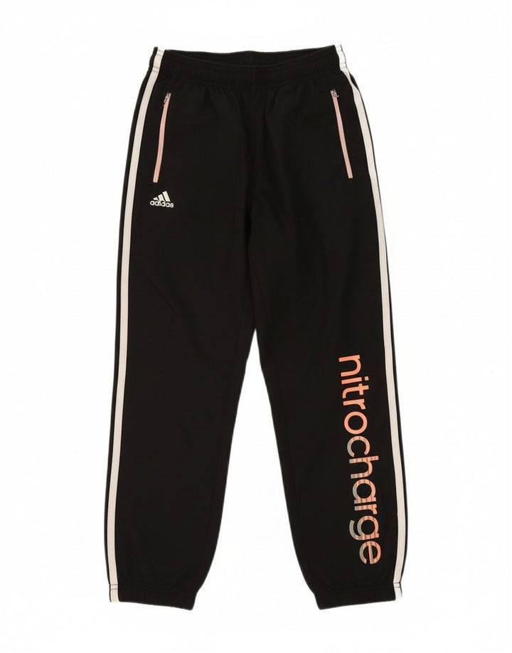 ADIDAS Boys Graphic Tracksuit Trousers Joggers 9-10 Years  Black Polyester