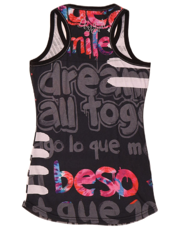 Desigual Womens Graphic Vest Top UK 6 XS Black Striped