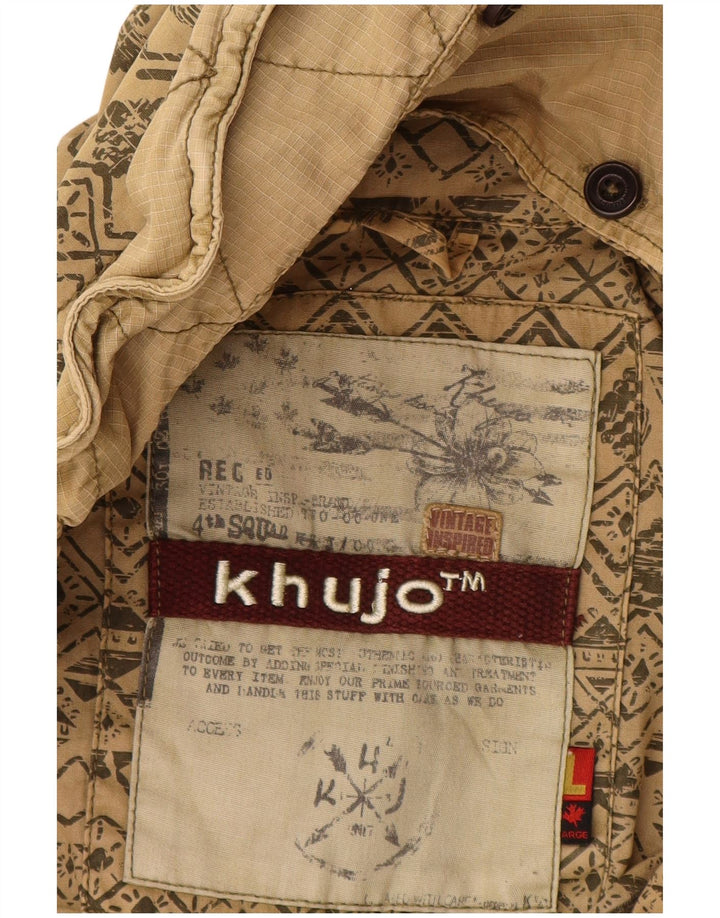 Jachetă parka cu glugă pentru femei KHUJO UK 16 mare, bej, geometrică, bumbac