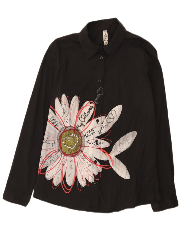 Cămașă grafică Desigual pentru femei UK 18 XL, bumbac floral negru