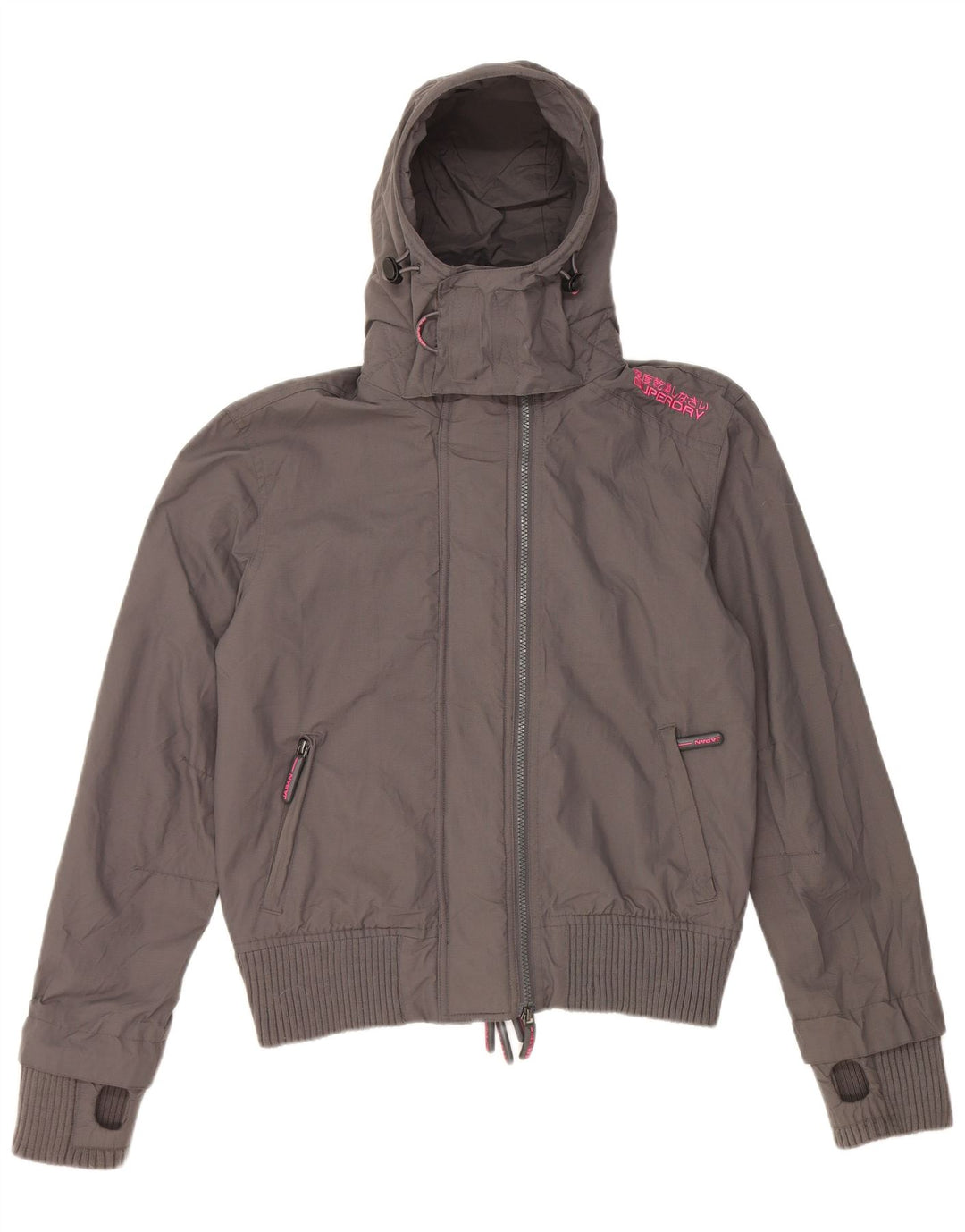 Jachetă de ploaie cu glugă Superdry pentru femei UK 16 mare nailon gri