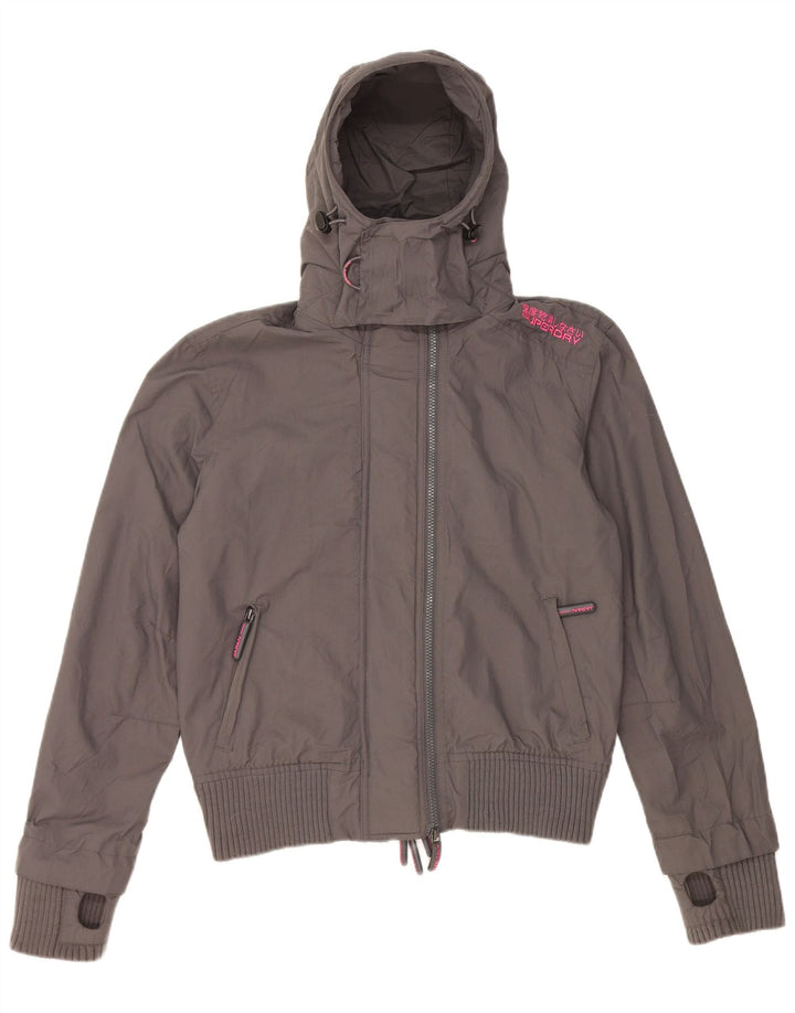 Jachetă de ploaie cu glugă Superdry pentru femei UK 16 mare nailon gri