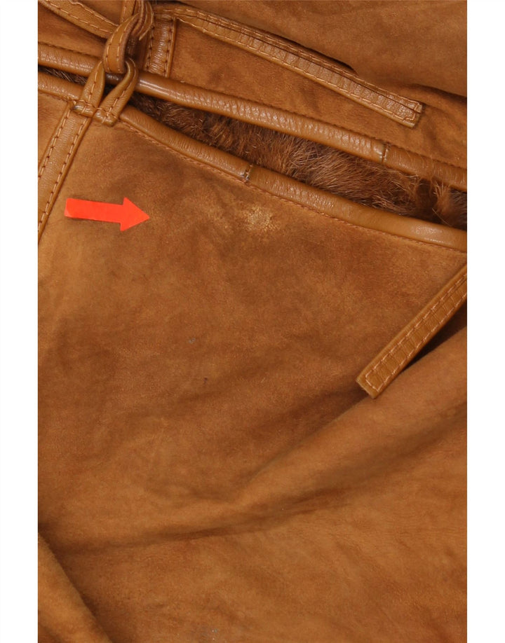 Jachetă vintage oversize din shearling pentru femei IT 46 din piele maro mare