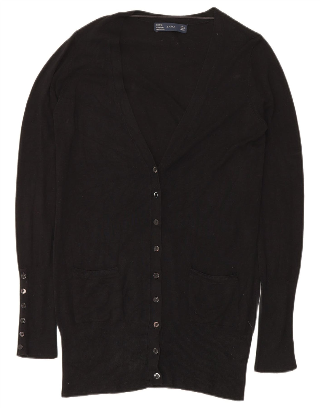 Pulover cardigan cu paragate ZARA UK 14 Medium Black Rayon