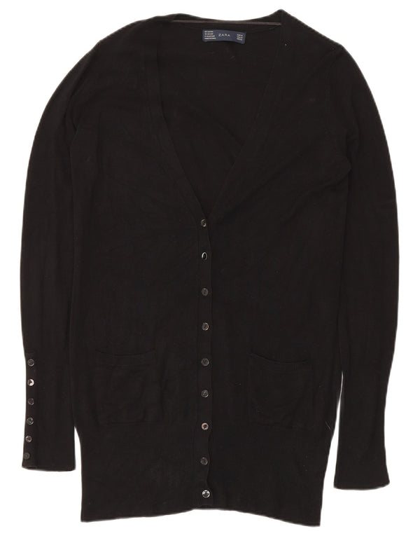 Pulover cardigan cu paragate ZARA UK 14 Medium Black Rayon