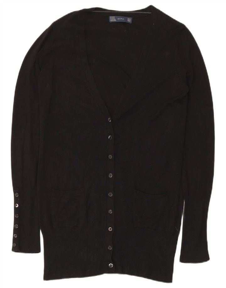 Pulover cardigan cu paragate ZARA UK 14 Medium Black Rayon