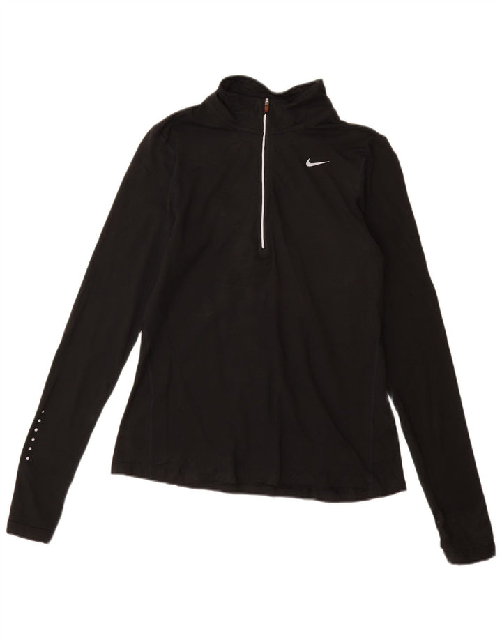 Top de trening Nike Dri Fit Zip Neck Pullover pentru femei UK 10 Small Black