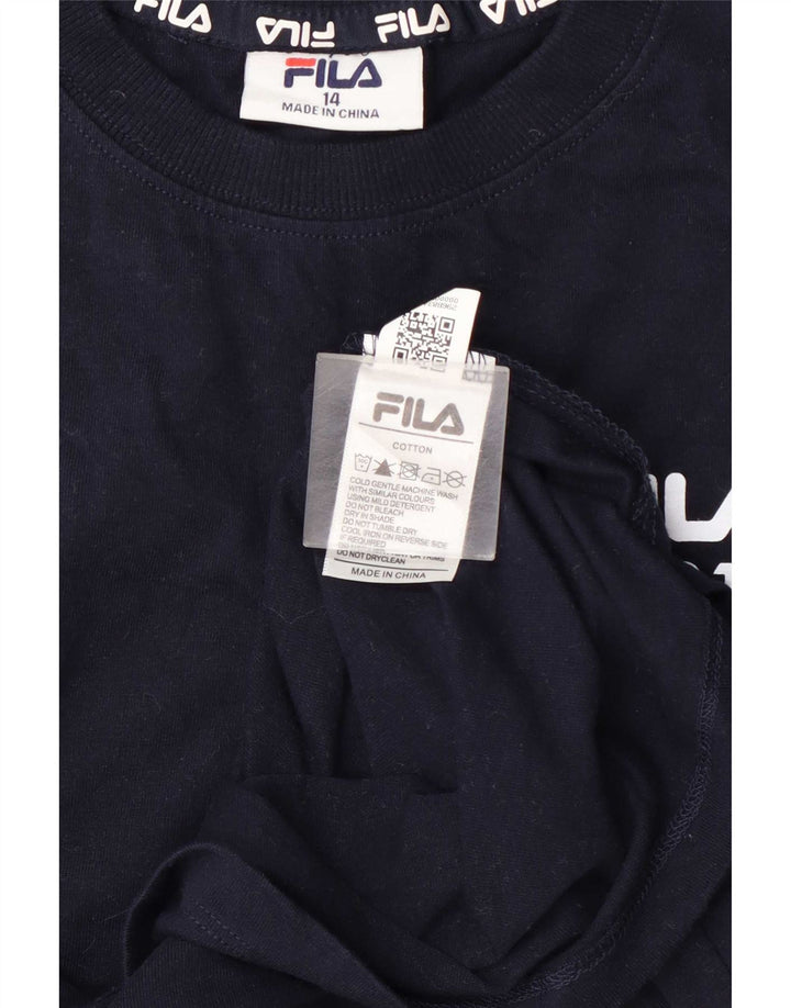 Fila Boys Graphic Top Maneca Lunga 13-14 Ani Bleumarin Bumbac