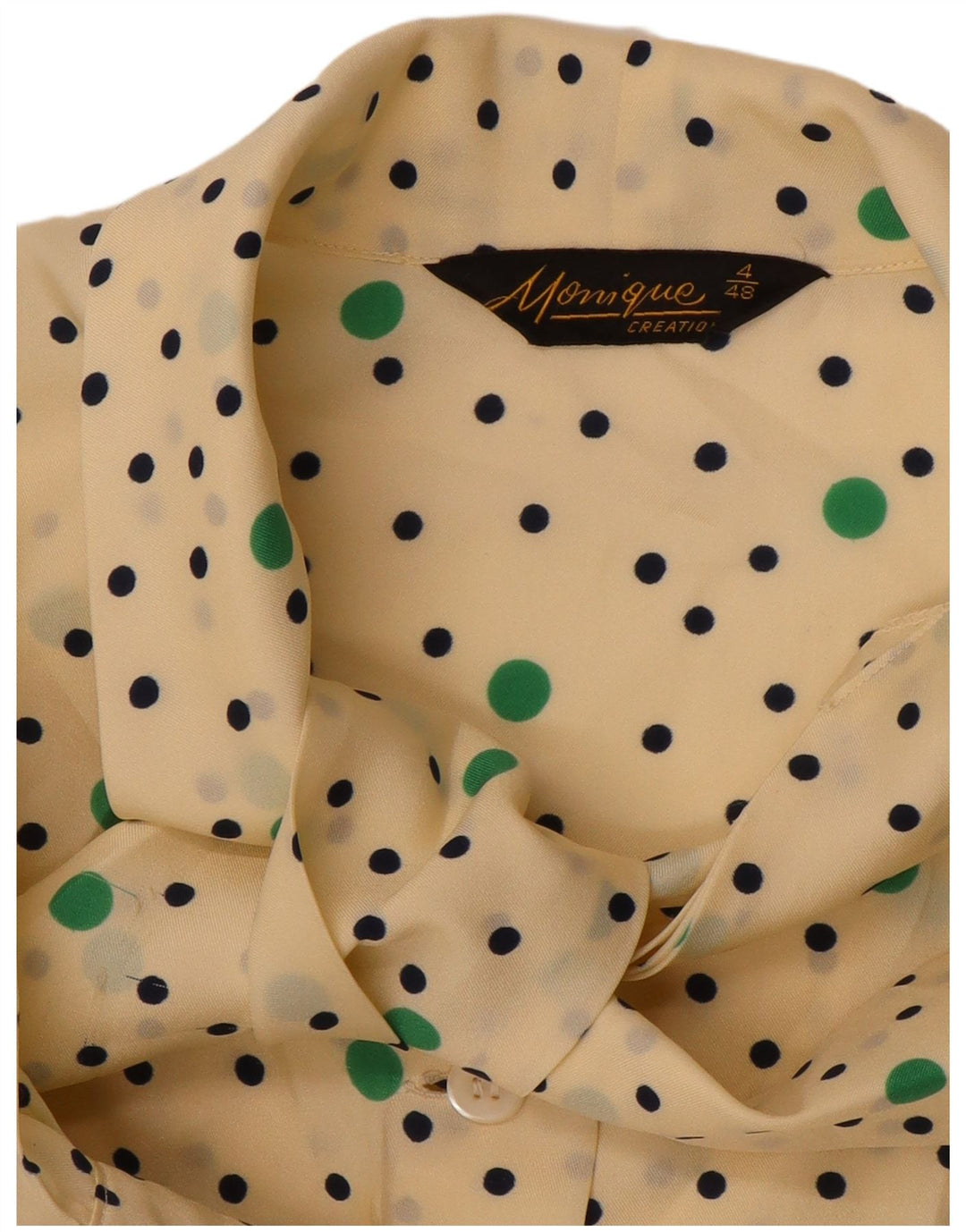 VINTAGE Womens Oversized Front Tie Shirt Blouse US 4 Small Beige Polka Dot