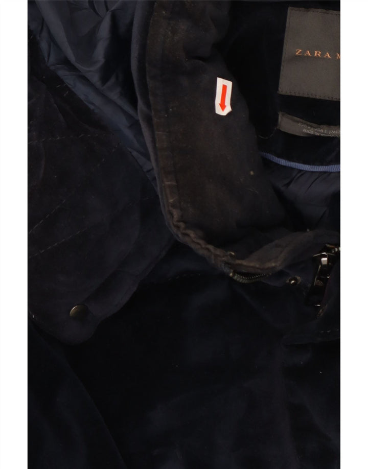 Jachetă căptușită cu glugă pentru bărbați Zara UK 40 mare, poliester bleumarin