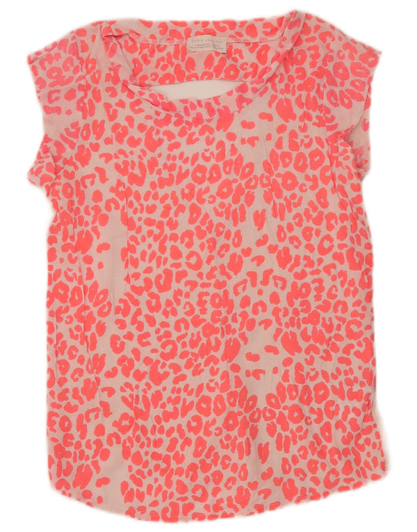 Bluză pentru femei Zara UK 12, bumbac cu imprimeu animal, roz mediu