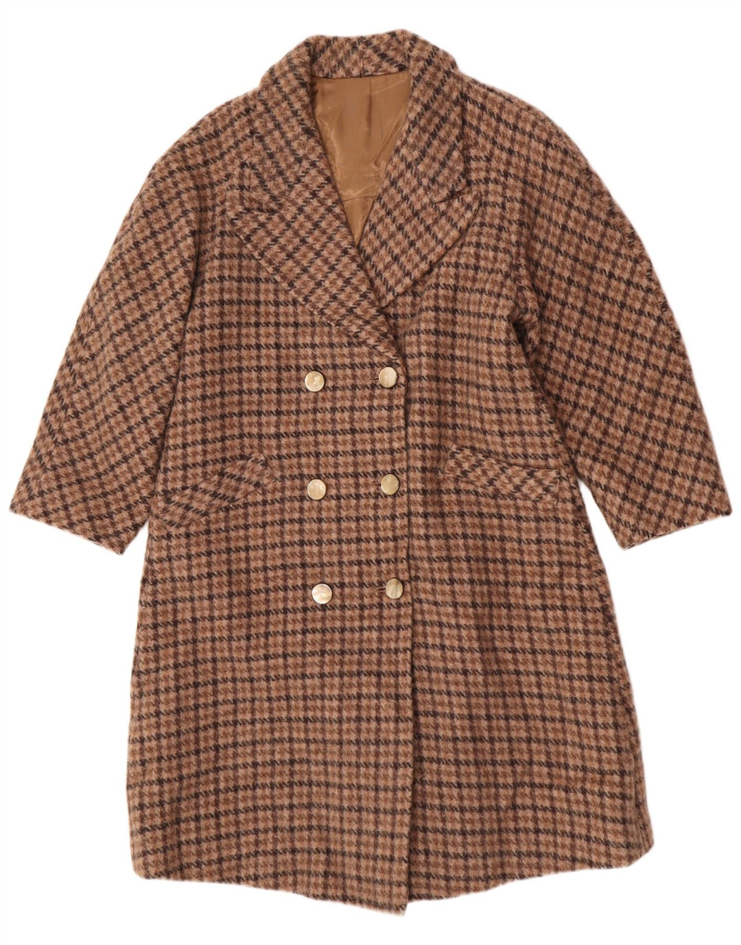 Palton dublu pentru femei vintage UK 12 maro mediu Houndstooth