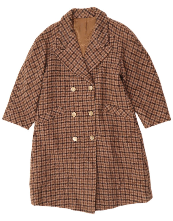 Palton dublu pentru femei vintage UK 12 maro mediu Houndstooth