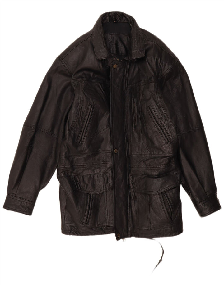 Palton din piele vintage pentru bărbați UK 38 Piele neagră medie
