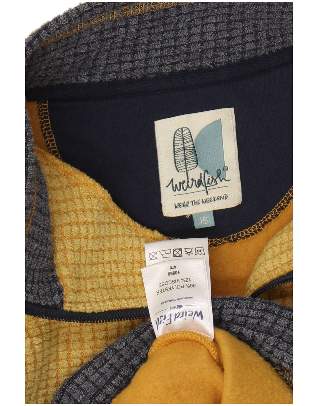 WEIRD FISH Pulover din lână, cu fermoar și gât, pentru femei, UK 16, mare, galben