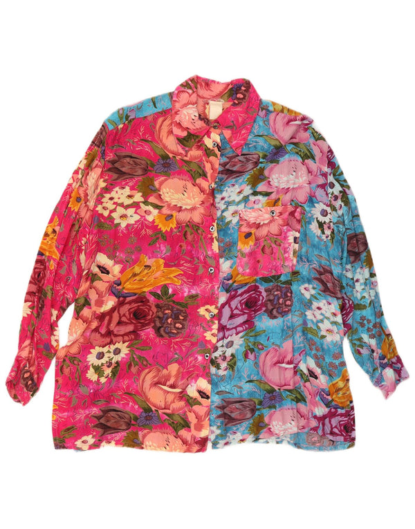 Bluză de cămașă vintage pentru femei UK 18 XL, viscoză florală multicoloră