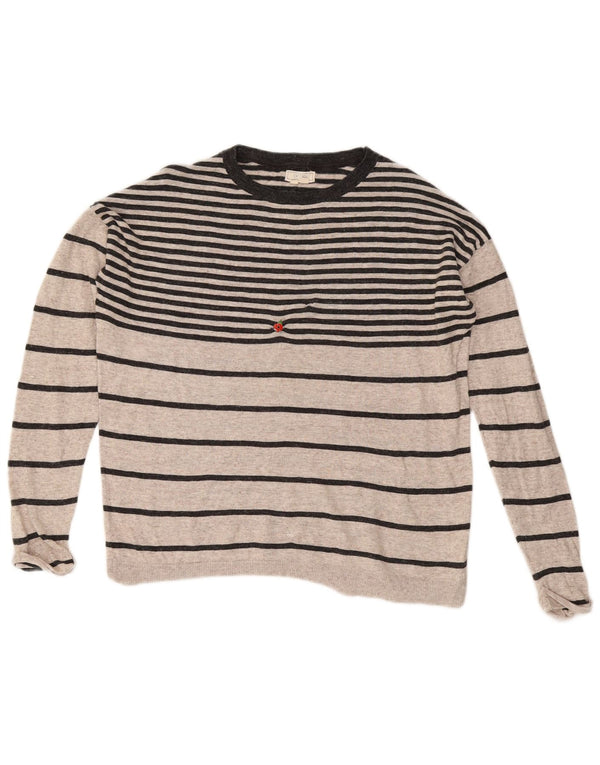 Pulover pentru femei Fat Face, supradimensionat, cu gât de barcă, UK 10, mic, gri cu dungi