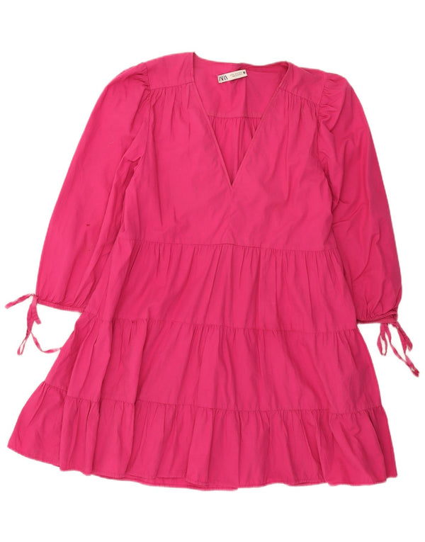 Rochie pentru femei Zara, cu mâneci 3/4 în etaje, UK 12, bumbac roz mediu