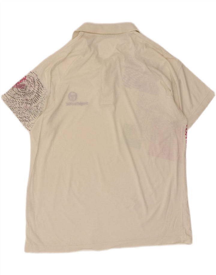 SERGIO TACCHINI Mens Polo Shirt Medium Off White Geometric Cotton