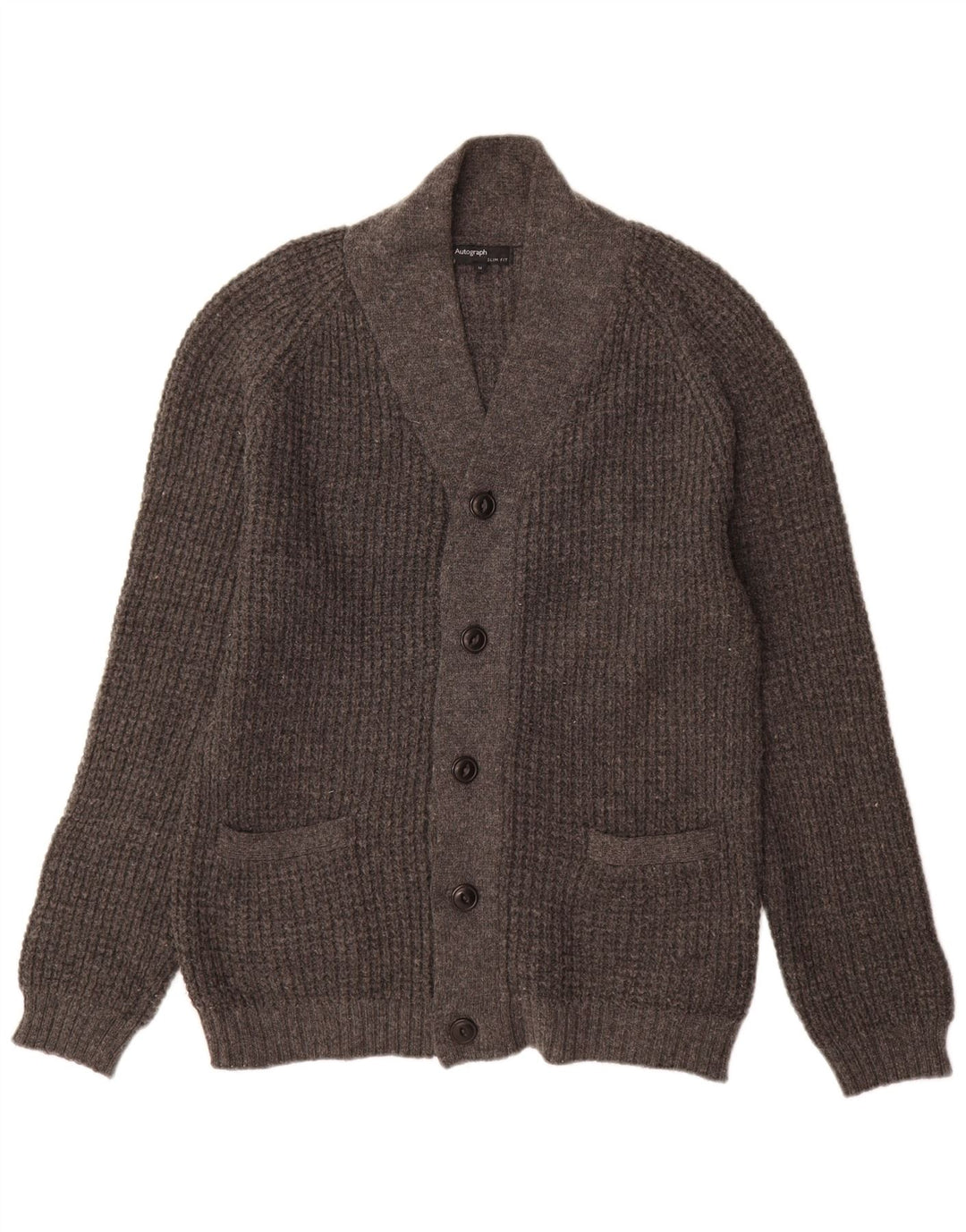 Pulover cardigan pentru bărbați Marks & Spencer Autograph Slim Fit Lână, gri mediu