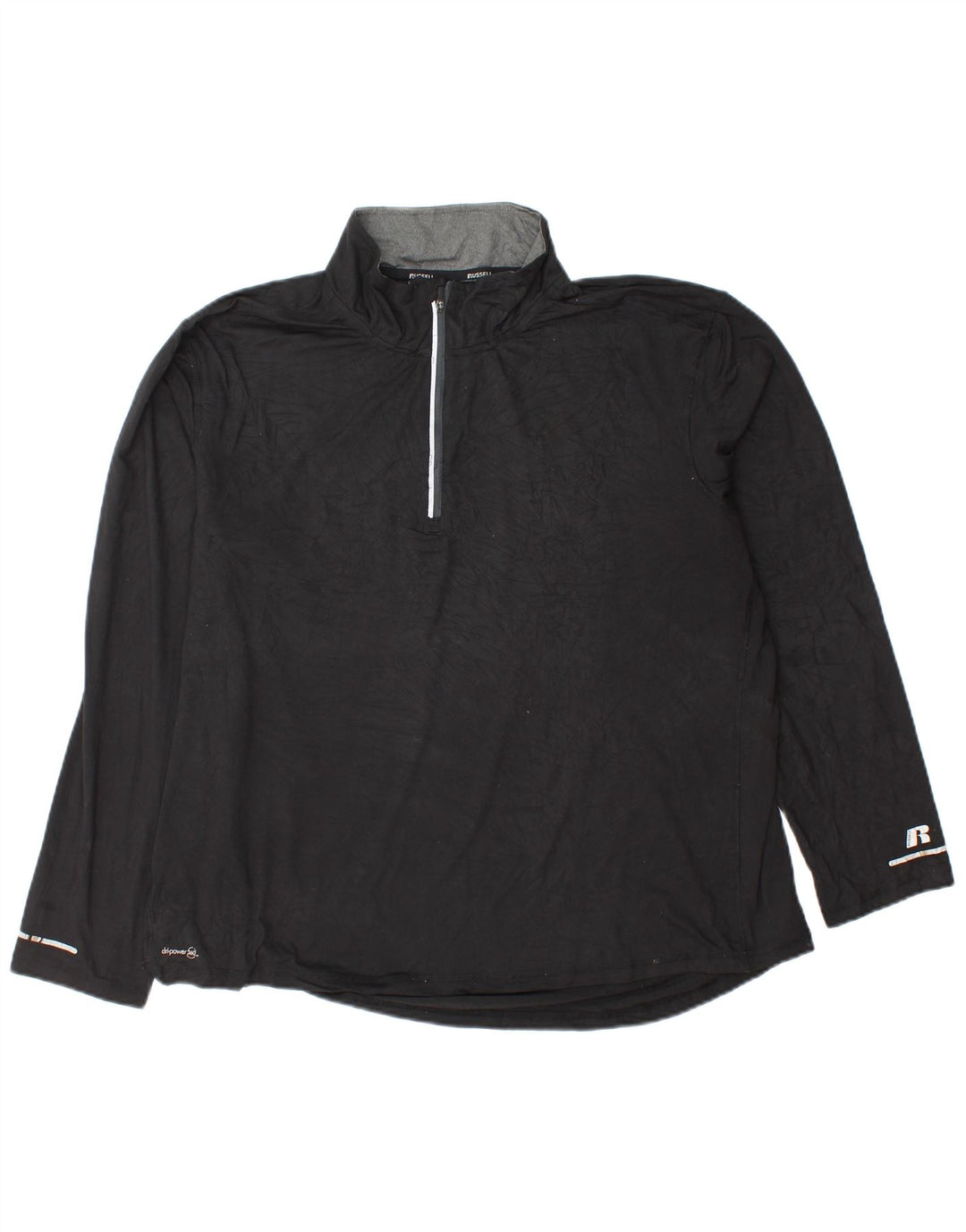 Russell Athletic, pentru bărbați, Dri-Power, cu fermoar, cu gât, cu mânecă lungă, XL, poliester negru