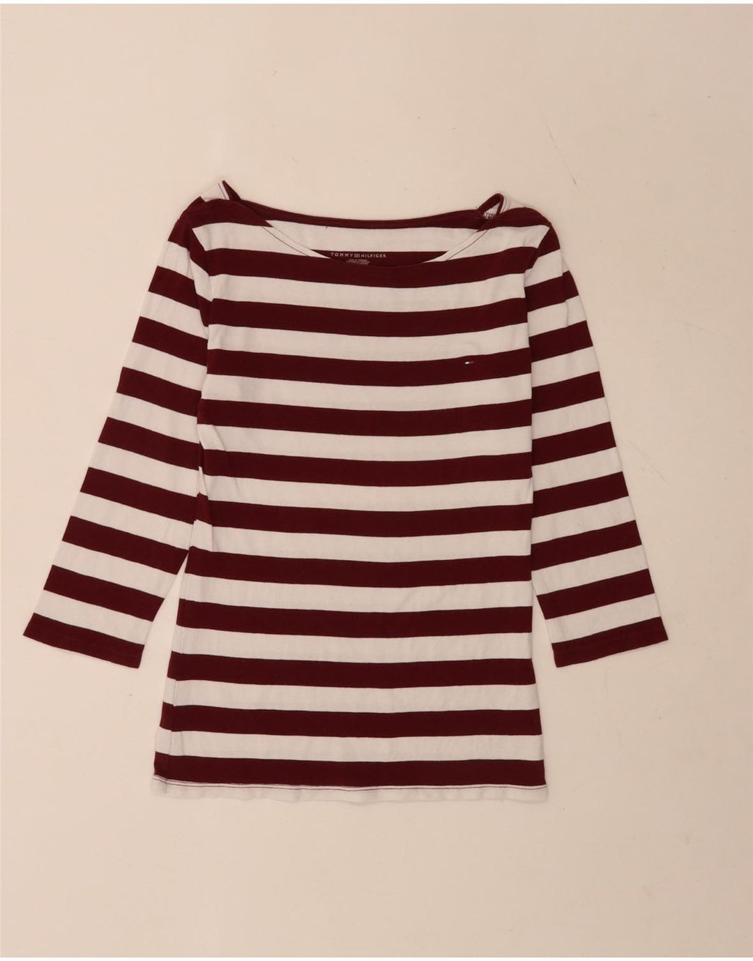 Tommy Hilfiger Femei Regular Top cu mâneci 3/4 UK 8 Small White Striped