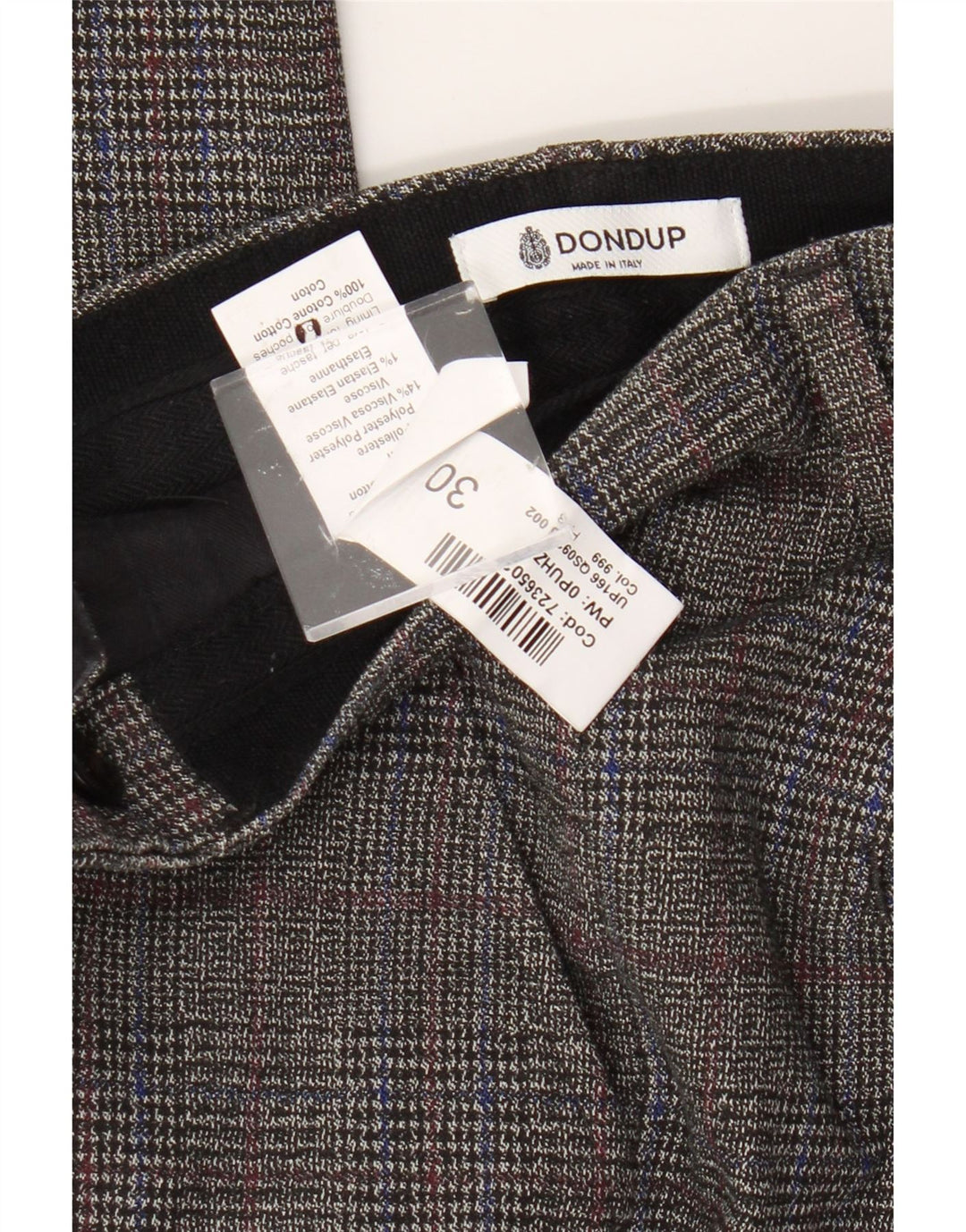 Dondup Pantaloni chino subțiri pentru bărbați L30 L30, bumbac cu carouri gri