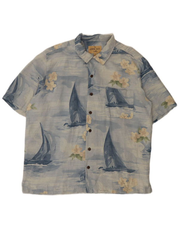 Cămașă Vintage pentru bărbați cu mânecă scurtă XL Albastru Floral Mătase