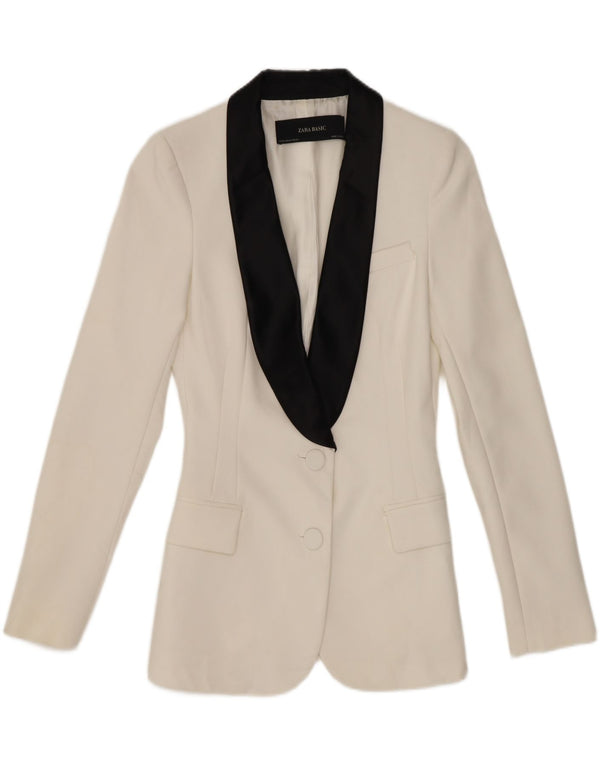 Blazer pentru femei Zara cu 2 nasturi, UK 6 XS, alb, poliester
