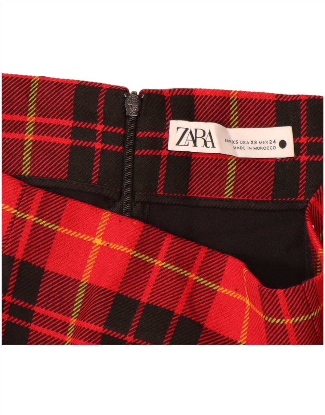 Fustă mini pentru femei Zara XS W24 poliester cu carouri roșii