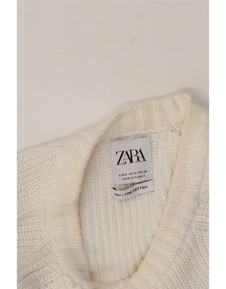 Pulover pentru bărbați Zara, cu decolteu, mic, alb, din bumbac
