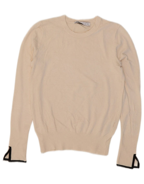 Pulover pentru femei Zara Crop Crew Gate UK 10 Mic Bej Viscoza