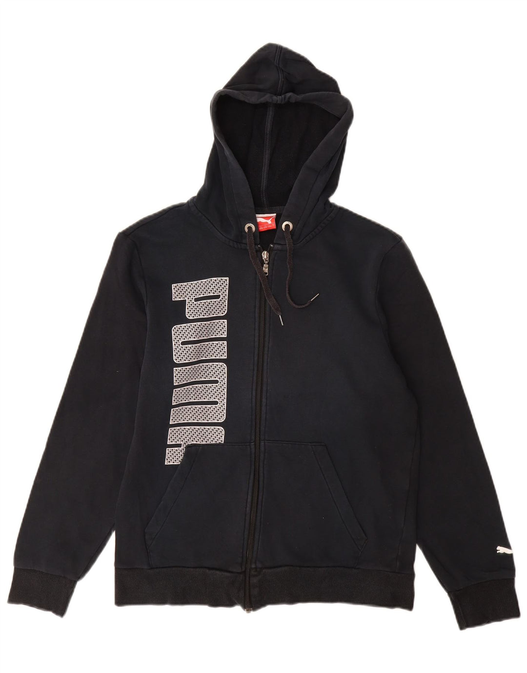 Pulover PUMA cu capota cu fermoar grafic pentru femei UK 10, bumbac negru mic