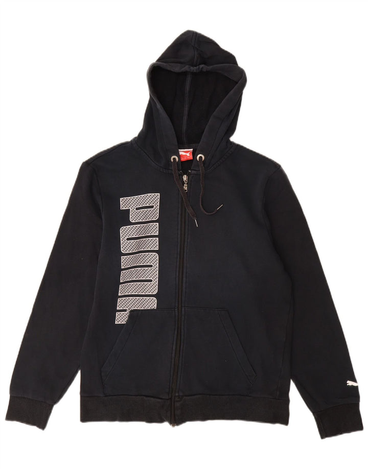 Pulover PUMA cu capota cu fermoar grafic pentru femei UK 10, bumbac negru mic