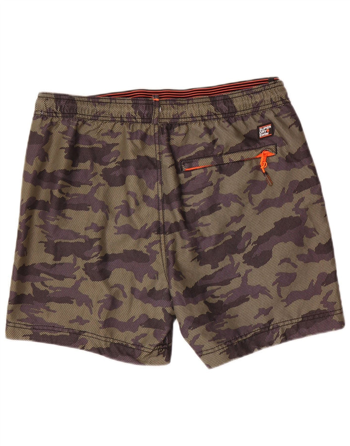 Pantaloni scurți de înot grafic Superdry pentru bărbați, poliester de camuflaj mare, kaki