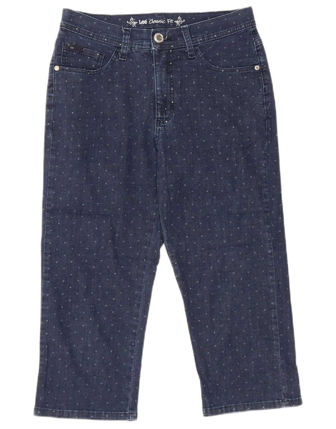 Blugi Capri pentru femei LEE, cu ajustare clasică, US 6 Medium W28 L19 Bleumarin cu pete