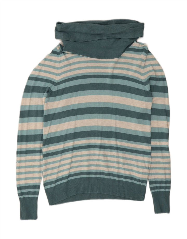 MARKS & SPENCER Womens Roll Neck Jumper Sweater UK 12 Medium Blue Striped Vintage Marks & Spencer and Second-Hand Marks & Spencer from Messina Hembry 