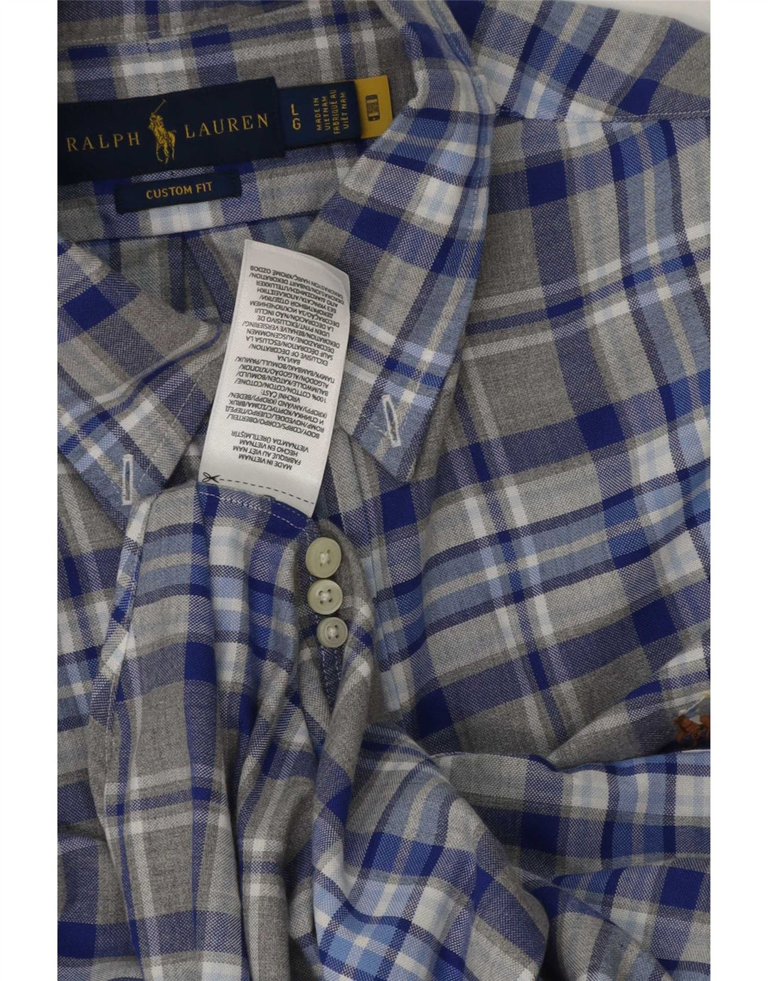 Cămașă personalizată pentru bărbați Ralph Lauren, bumbac cu carouri, gri mare