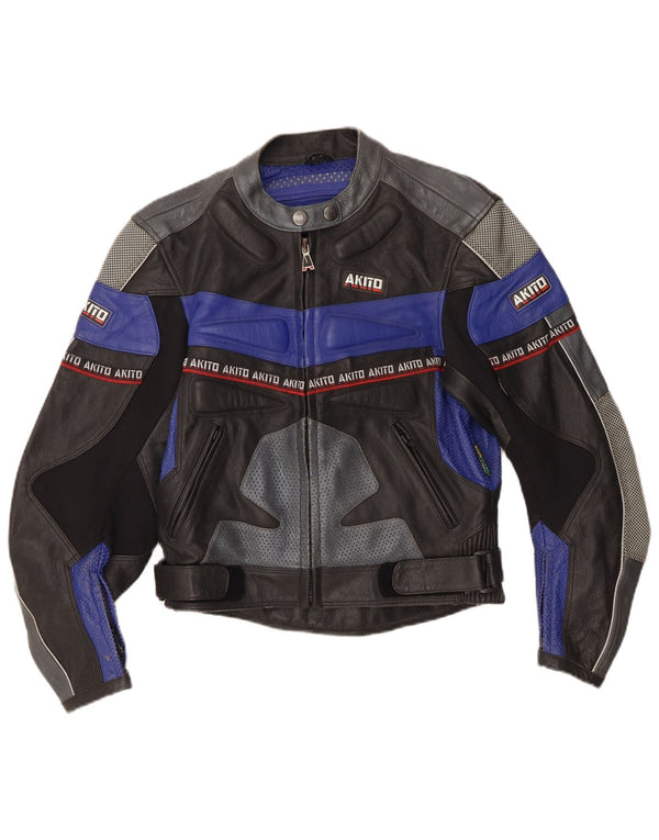 Jachetă de curse din piele cu grafică pentru femei Akito UK 12 Medium Black Colorblock