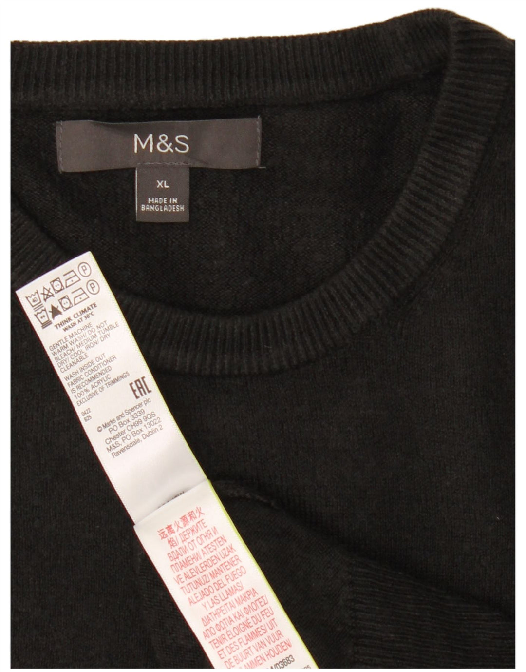 Pulover pentru bărbați Marks & Spencer cu gât roșu, XL, acrilic negru