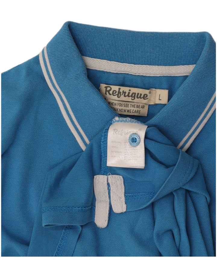 REFRIGUE Mens Polo Shirt Large Blue Cotton