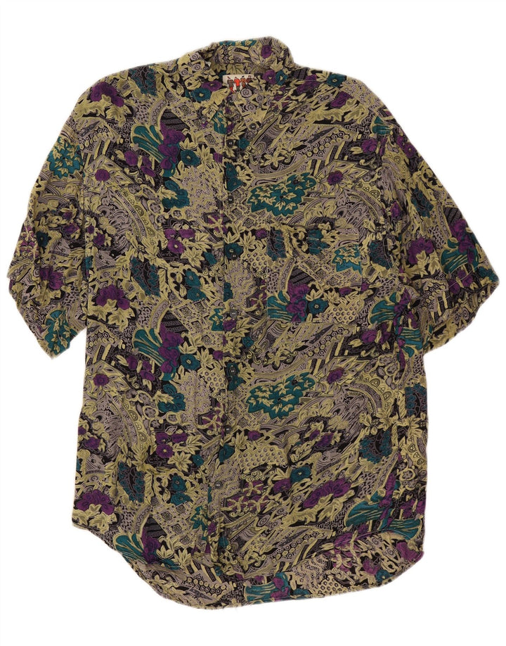 Cămașă vintage pentru bărbați cu mânecă scurtă, vâscoză florală, multicoloră, medie