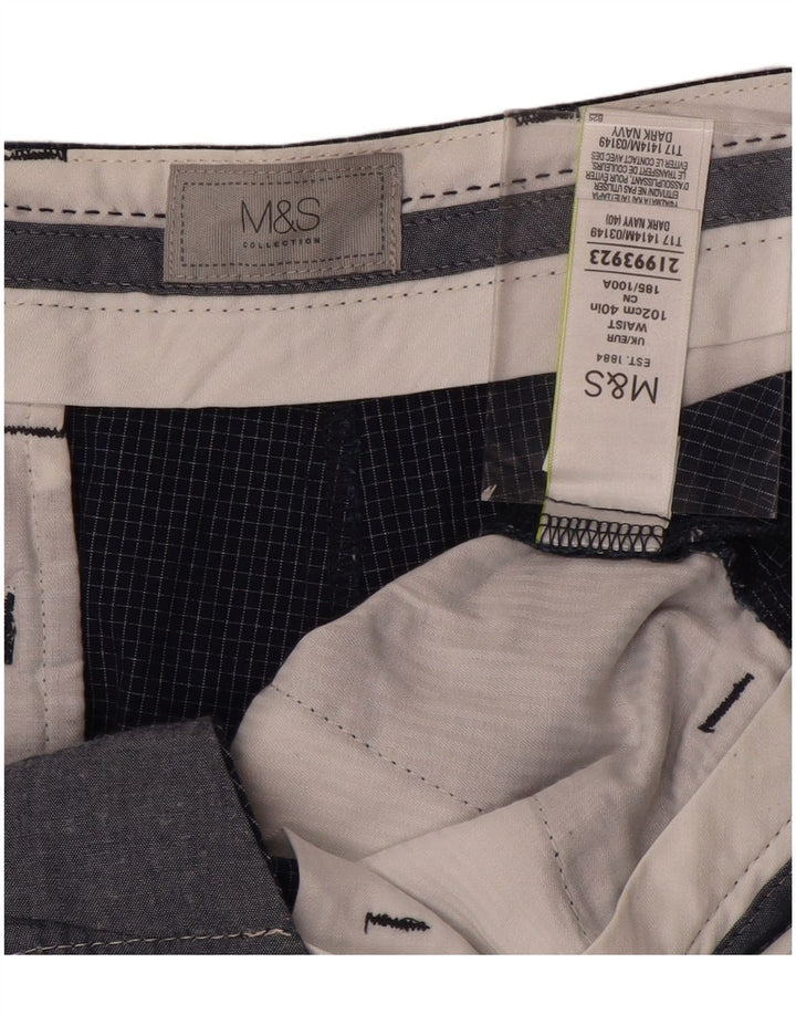 Pantaloni scurți chino pentru bărbați Marks & Spencer W40 XL, din bumbac cu carouri bleumarin