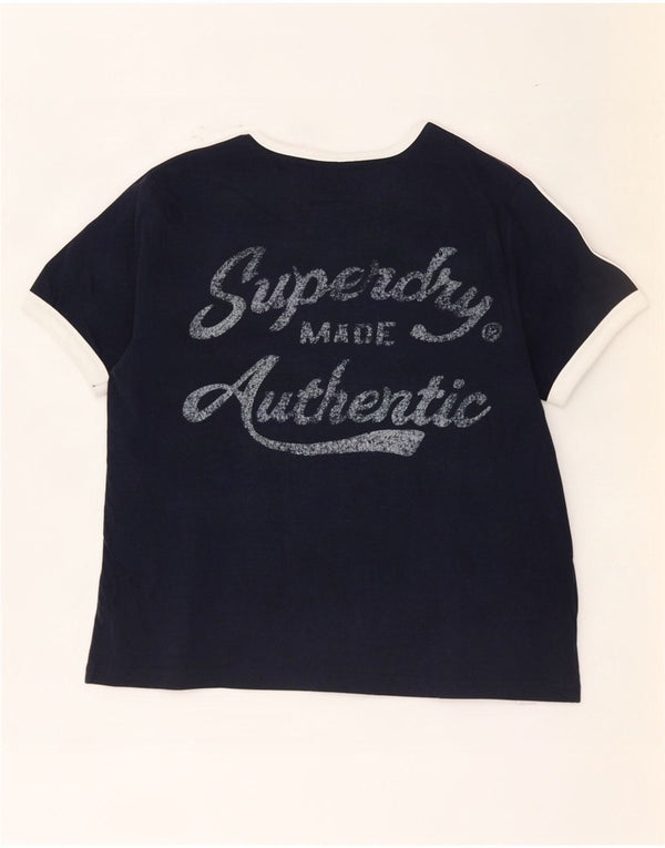 Tricou cu grafic Crop Superdry pentru femei Top UK 8 Small Bleumarin Colorblock