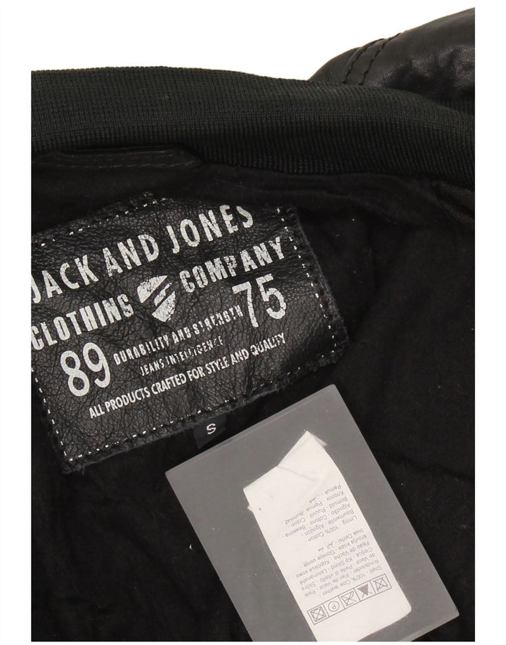 Jack & Jones Bomber din piele pentru bărbați UK 36 Mic din piele neagră