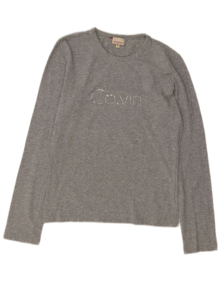 Calvin Klein Jeans Top grafic pentru femei cu mânecă lungă UK 12 Medium Grey Flecked