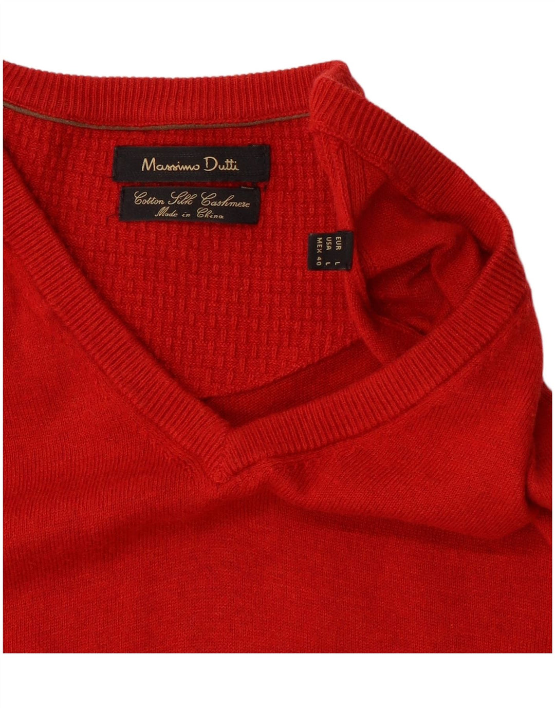 Massimo Dutti Pulover cu decolteu în V pentru bărbați, mătase mare, roșie, bloc de culoare