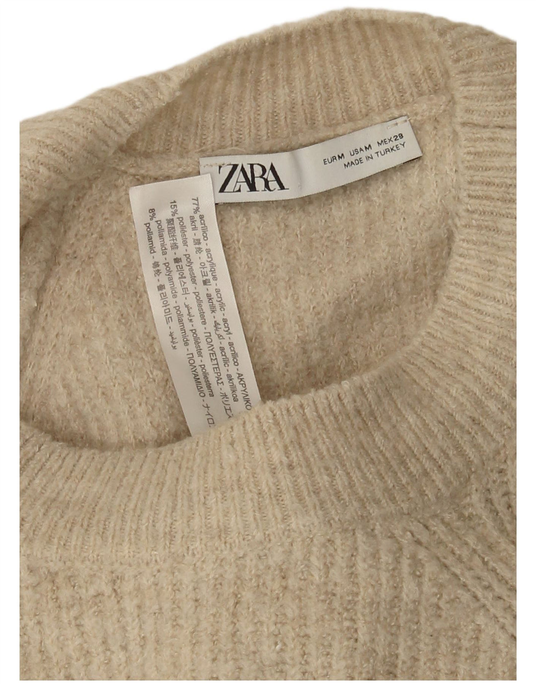 Pulover supradimensionat pentru femei Zara, cu gâtul turn, UK 14 Medium Bej Acrilic