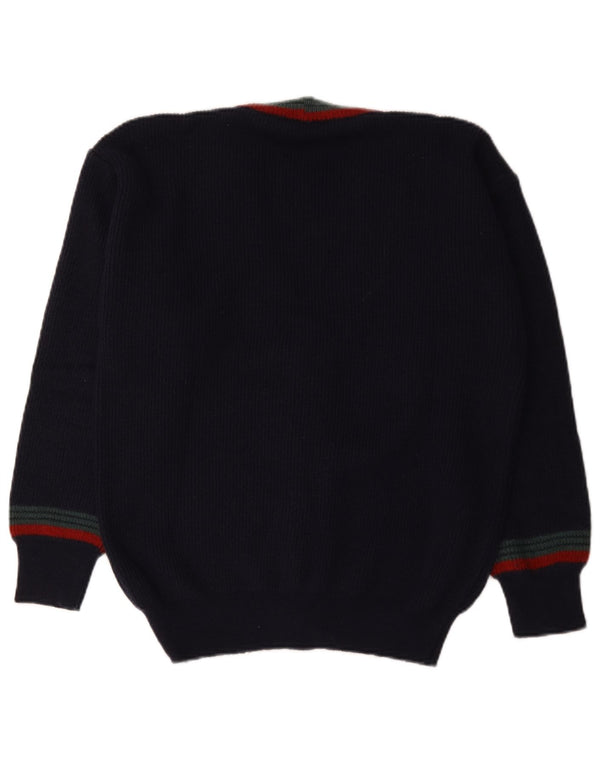 Pulover Cardigan Vintage pentru bărbați IT 48 Medium Bleumarin Lână cu dungi