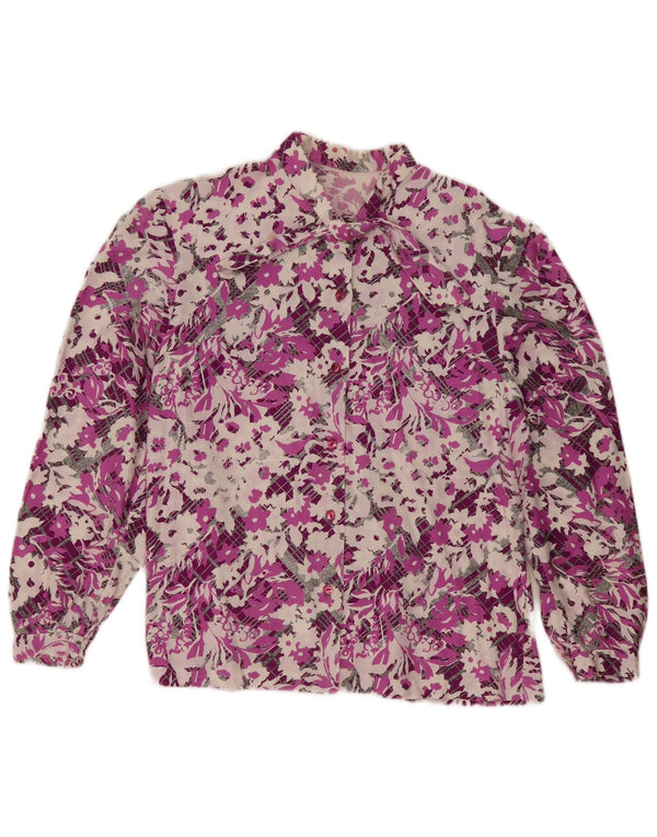 Bluză cămașă vintage pentru femei UK 12 Medium Purple Floral